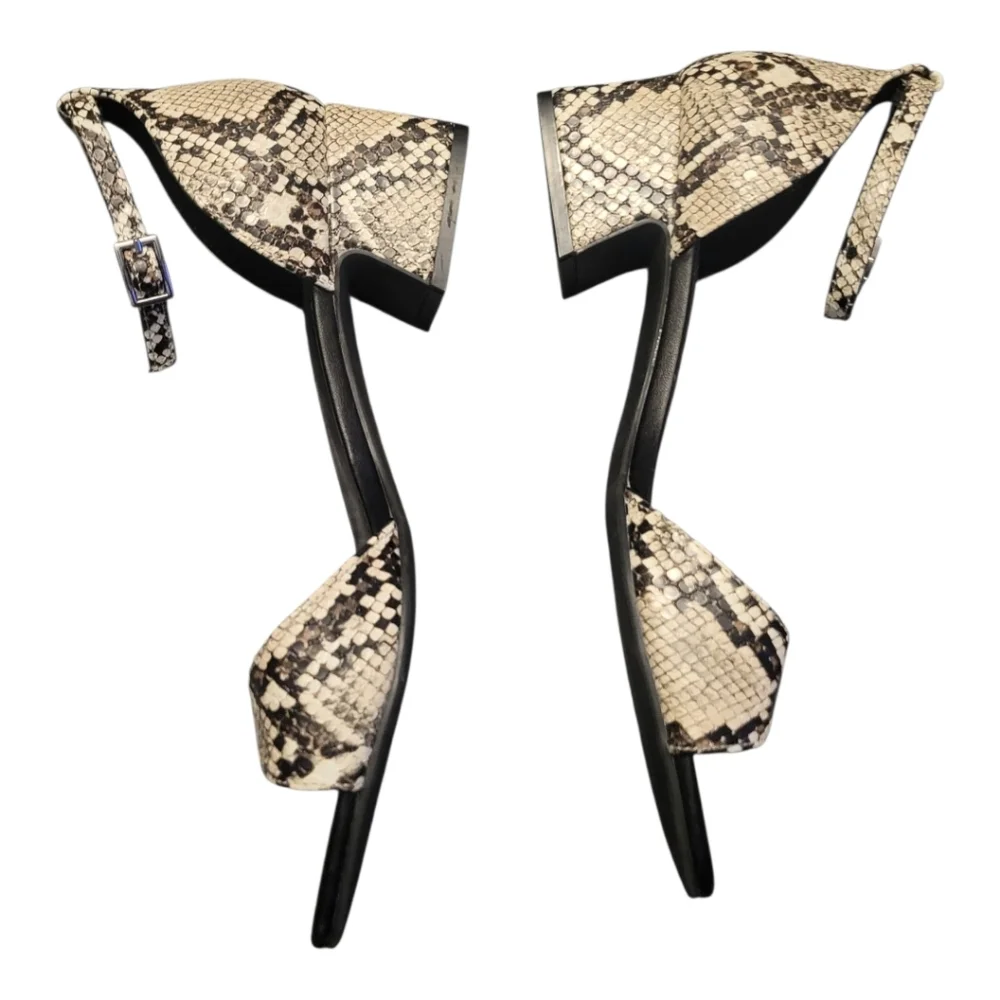Worthington Victoria Faux Snakeskin Print Ankle Strap Block Heel Sandals 8